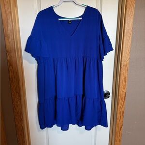SHEIN Curve Women Size 2XL V-Neck Ruffle Sleeve Blue Dress